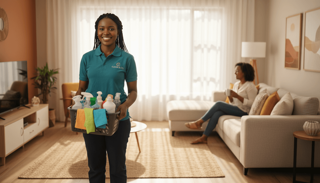 Professional cleaner and satisfied homeowner in bright Midrand home